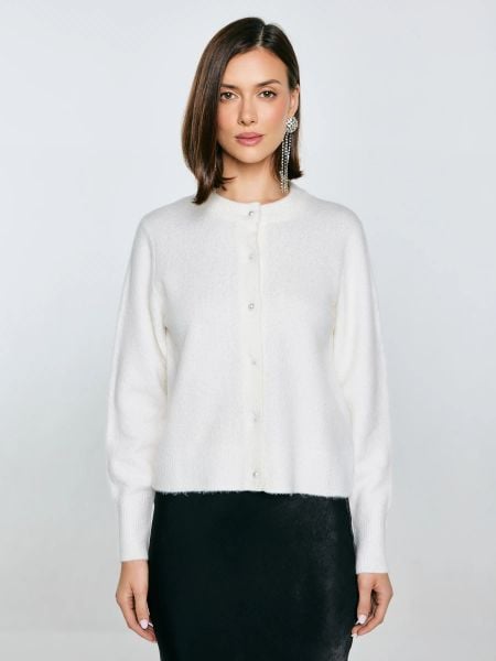 Kardigan damski z dodatkiem wełny biały Lena 100. Białe swetry BIG STAR, l, bez wzorów, z jeansu, retro, bez ramiączek. Za 229.99 zł.