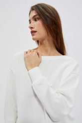 Bluza z dekoltem na plecach perłowa. Białe bluzy MOODO, xs, bez wzorów, z bawełny, bez kaptura. W wyprzedaży za 49.99 zł.