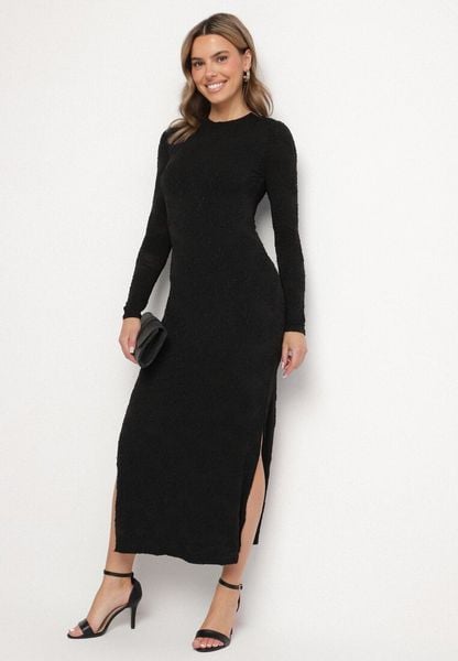 Czarna Sukienka z Wiskozą o Dopasowanym Kroju z Tkaniny Plumeti Silsela. Czarne sukienki Born2be, l, bez wzorów, z tkaniny, klasyczne, bez kołnierzyka, bez ramiączek, dopasowane. Za 149.99 zł.