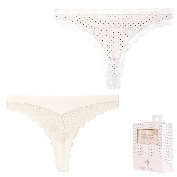 Białe Stringi Damskie Moraj 2 Pary. Białe stringi Moraj, bez wzorów, z tkaniny. Za 40.90 zł.