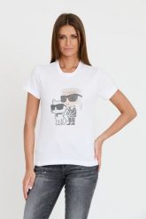 KARL LAGERFELD Biały t-shirt Ikonik 2.0. Białe t-shirty KARL LAGERFELD, xs, bez wzorów, bez kołnierzyka, bez ramiączek. W wyprzedaży za 217.99 zł.