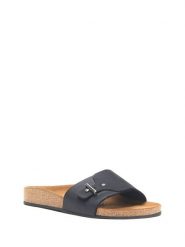 Comfortfusse Skórzane klapki w kolorze czarnym rozmiar: 39. Czarne klapki Comfortfüße, bez wzorów, z nubiku, klasyczne, z otwartym noskiem, bez obcasa, bez zapięcia. Za 230.99 zł.