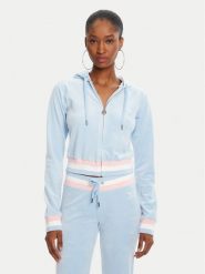 Juicy Couture Bluza Velour Crop JCWAS225351 Błękitny Regular Fit. Niebieskie bluzy Juicy Couture, xxs, bez wzorów, z weluru, bez ramiączek, bez kaptura. Za 359.99 zł.