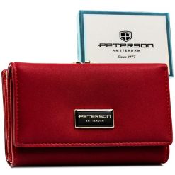 Czerwony portfel damski wykonany ze skóry naturalnej i ekologicznej PTN PS108-HNL Peterson. Czerwone portfele Peterson, bez wzorów, ze skóry. Za 129.99 zł.