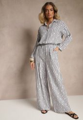 Biało-Czarne Szerokie Spodnie High Waist z Bawełny z Gumką w Talii Ranivaria. Czarne jeansy Renee, bez wzorów, z bawełny, eleganckie, z podwyższonym stanem. W wyprzedaży za 62.99 zł.