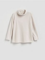 Bluza ze stójką - beżowy. Brązowe bluzy Reserved, l, bez wzorów, z bawełny, bez ramiączek, bez kaptura. Za 109.99 zł.