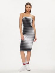 Tommy Jeans Sukienka letnia Logo Tape DW0DW17922 Granatowy Slim Fit. Niebieskie sukienki Tommy Jeans, xxs, bez wzorów, z jeansu, bez kołnierzyka, bez ramiączek. Za 139.99 zł.