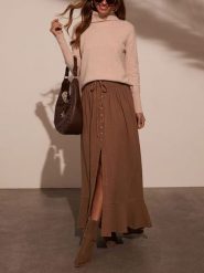 LA Angels Spódnica w kolorze jasnobrązowym rozmiar: S. Brązowe spódnice LA Angels, na co dzień, s, bez wzorów, z bawełny, maxi, proste. Za 165.99 zł.