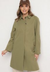 Zielony Płaszcz Jednorzędowy z Kołnierzykiem Ronisse. Zielone płaszcze Born2be, l, bez wzorów, z jeansu, eleganckie, bez kaptura. W wyprzedaży za 152.99 zł.