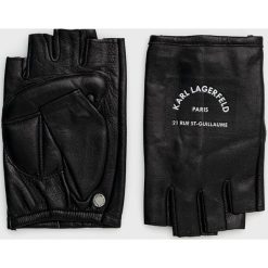 Karl Lagerfeld mitenki skórzane 225W3602 damskie kolor czarny. Czarne rękawiczki KARL LAGERFELD, bez wzorów, z materiału. W wyprzedaży za 309.99 zł.