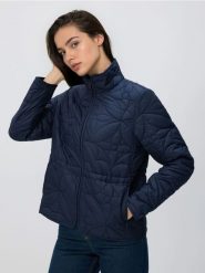 Pikowana kurtka z kołnierzem - granatowy. Niebieskie kurtki Reserved, l, bez wzorów, z tkaniny, bez kaptura. Za 179.99 zł.