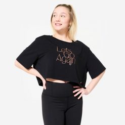 Koszulka do tańca modern jazz damska Starever crop top. Czarne topy STAREVER, xl, bez wzorów, z elastanu, eleganckie, bez kołnierzyka, bez ramiączek. Za 59.99 zł.