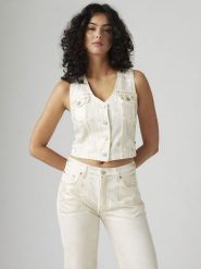 Levi's Top dżinsowy w kolorze białym rozmiar: S. Białe topy Levi's, s, bez wzorów, z bawełny, bez kołnierzyka, bez ramiączek. Za 128.55 zł.