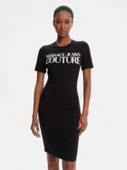 Versace Jeans Couture Sukienka codzienna 79HAOE05 CJ02E Czarny Slim Fit. Czarne sukienki Versace Jeans Couture, na co dzień, m, bez wzorów, z bawełny, bez kołnierzyka, bez ramiączek, proste. Za 429.99 zł.