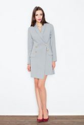 Szara Elegancka Sukienka Smokingowa Zapinana na Guziki. Szare sukienki Figl, s, bez wzorów, z dzianiny, eleganckie, bez kołnierzyka, bez ramiączek. Za 319.00 zł.