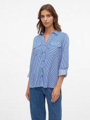 Vero Moda Bluzka w kolorze biało-niebieskim rozmiar: XXL. Białe bluzki Vero Moda, s, bez wzorów, z wiskozy, klasyczne, bez kołnierzyka, bez ramiączek. Za 48.39 zł.