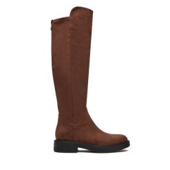 Kozaki Guess. Brązowe kozaki Guess, z aplikacjami, bez obcasa, na płaskiej podeszwie, bez zapięcia. Za 819.99 zł.