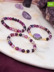 L'Atelier de Gaia Pozłacane bransoletki (3 szt.) z agatami rozmiar: onesize. Różowe bransoletki L'Atelier de Gaia, z agatem, pozłacane. Za 104.89 zł.