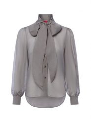 HUGO Rozkloszowana bluzka damska - Elegancka Kobiety szary jednolity, 36. Szare bluzki Hugo, bez wzorów, z lyocellu, eleganckie, bez kołnierzyka, bez ramiączek. Za 799.95 zł.