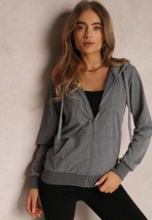 Ciemnoszara Bluza Rhodothee. Szare bluzy bez kaptura Renee, na jesień, l, bez wzorów, z dzianiny, bez kaptura. W wyprzedaży za 43.99 zł.