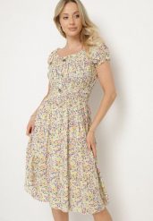 Zielona Bawełniana Sukienka z Bufiastymi Rękawami i Guzikami Villio. Zielone sukienki Born2be, na spacer, l, z aplikacjami, z bawełny, eleganckie, bez kołnierzyka, bez ramiączek, midi. W wyprzedaży za 38.24 zł.