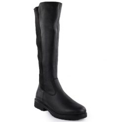 Skórzane kozaki damskie z elastyczną cholewką czarne Remonte Rieker R6594-00. Czarne kozaki Rieker, bez wzorów, ze skóry, bez obcasa, bez zapięcia. Za 519.00 zł.