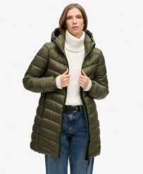 Kurtka pikowana z kapturem Fuji od SUPERDRY. Zielone kurtki Superdry, m, bez wzorów, eleganckie, z kapturem. Za 533.30 zł.