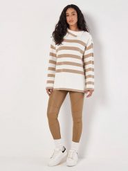 Apricot Sweter w kolorze biało-jasnobrązowym rozmiar: XL. Białe swetry Apricot, xl, bez wzorów, ze splotem, bez ramiączek. Za 118.84 zł.