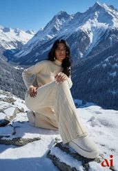 Beżowy Komplet Dzianinowy Spodnie o Szerokim Kroju i Sweter Półgolf Datusa. Brązowe swetry Renee, m, bez wzorów, z dzianiny, eleganckie, bez ramiączek. Za 139.99 zł.