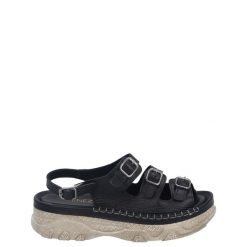 SANDAŁY DAMSKIE 158604 BLACK. Czarne sandały Venezia, bez wzorów, ze skóry, bez obcasa, bez zapięcia. Za 159.00 zł.