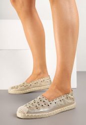Złote Espadryle Vices z Ażurową Cholewką i Plecionym Sznurkiem Arivoni. Żółte espadryle Renee, w ażurowe wzory, eleganckie, bez obcasa. W wyprzedaży za 35.99 zł.
