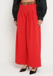 Czerwone Szerokie Spodnie z Wysokim Stanem i Paskiem Rasalla. Czerwone jeansy Born2be, bez wzorów, z jeansu, eleganckie, z podwyższonym stanem. W wyprzedaży za 72.24 zł.