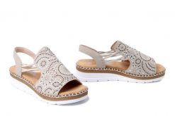 RIEKER V1246-62 beige, sandały damskie. Brązowe sandały Rieker, bez wzorów, bez obcasa, na koturnie, bez zapięcia. Za 280.42 zł.