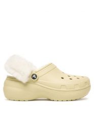 Crocs Klapki Classic Platform Fuzz Lined Clog 212854 Beżowy. Brązowe klapki Crocs, bez wzorów, z tworzywa sztucznego, bez obcasa, bez zapięcia. Za 309.99 zł.