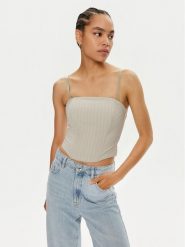 Patrizia Pepe Top 8C0729 A457-FE81 Szary Slim Fit. Szare topy Patrizia Pepe, bez wzorów, z syntetyku, bez kołnierzyka, bez ramiączek. Za 599.99 zł.