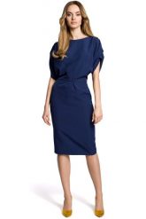 Granatowa Koktajlowa Sukienka Typu Kimono z Zakładkami. Brązowe sukienki MOE, l, bez wzorów, z elastanu, wizytowe, bez kołnierzyka, bez ramiączek. Za 223.90 zł.