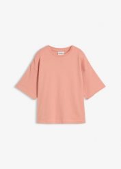 T-shirt o pudełkowym kroju z grubej bawełny organicznej. Brązowe t-shirty bonprix, bez wzorów, z bawełny, bez kołnierzyka, bez ramiączek. Za 64.99 zł.