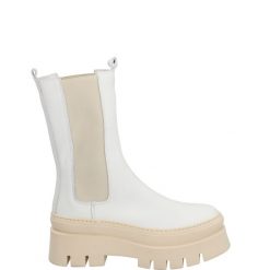 BIAŁE BOTKI H67 VITELL BIANC. Białe botki Venezia, bez wzorów, ze skóry, bez obcasa, bez zapięcia. Za 249.00 zł.