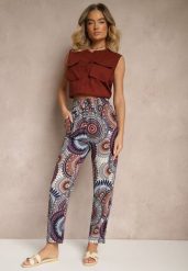 Niebiesko-Brązowe Szerokie Spodnie z Bawełny High Waist w Abstrakcyjny Wzór Jorivaess. Niebieskie jeansy Renee, bez wzorów, z bawełny, biznesowe, z podwyższonym stanem. W wyprzedaży za 20.99 zł.
