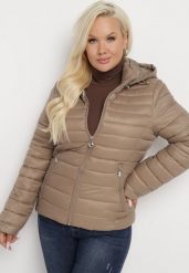 Beżowa Pikowana Kurtka z Odpinanym Kapturem Nevettoria. Brązowe kurtki Born2be, l, bez wzorów, z tkaniny, eleganckie. Za 64.99 zł.