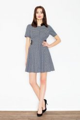 Szara Elegancka i Skromna Sukienka z Patkami z Eko-skóry. Szare sukienki Figl, l, bez wzorów, z elastanu, eleganckie, bez kołnierzyka, bez ramiączek. Za 269.00 zł.