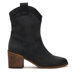 Kowbojki Fly London. Czarne botki Fly London, bez wzorów, bez obcasa, na słupku, bez zapięcia. Za 479.99 zł.