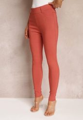 Pomarańczowe Spodnie Skinny z Talią High Waist Malga. Brązowe jeansy Renee, l, bez wzorów, z jeansu, z podwyższonym stanem, długie. W wyprzedaży za 39.99 zł.