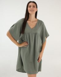 Krótka zielona sukienka. Zielone sukienki Unisono, na co dzień, l, bez wzorów, z bawełny, bez kołnierzyka, bez ramiączek, mini, proste. Za 129.00 zł.