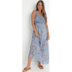 Niebieska Sukienka Valentin. Niebieskie sukienki Born2be, s, bez wzorów, bez kołnierzyka, bez ramiączek, maxi, kopertowe. Za 159.99 zł.