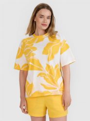 4F T-shirt oversize z nadrukiem damski - multikolor M. T-shirty 4f, m, bez wzorów, z bawełny, klasyczne, bez kołnierzyka, bez ramiączek. W wyprzedaży za 49.99 zł.