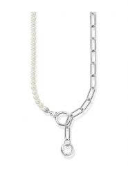 Thomas Sabo Srebrny naszyjnik z perłami - dł. 47 cm rozmiar: onesize. Szare naszyjniki thomas sabo, z materiału, z cyrkonią, srebrne. Za 874.95 zł.