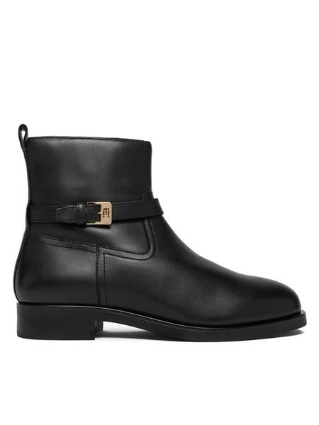 Tommy Hilfiger Botki Th Buckle Riding Leather Bootie FW0FW08781 Czarny. Czarne botki Tommy Hilfiger, bez wzorów, ze skóry, bez obcasa, na płaskiej podeszwie, bez zapięcia. Za 589.99 zł.