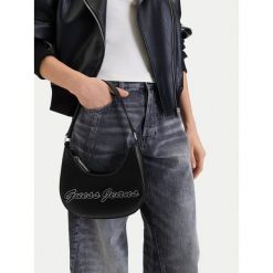 Torebka Guess Jeans. Czarne torebki klasyczne Guess Jeans, z aplikacjami, z jeansu, klasyczne, bez dodatków. Za 229.99 zł.