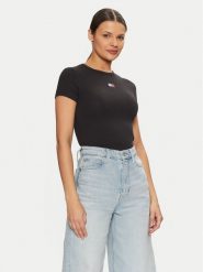 Tommy Jeans T-Shirt DW0DW20463 Czarny Slim Fit. Czarne t-shirty Tommy Jeans, xs, bez wzorów, z bawełny, bez kołnierzyka, bez ramiączek. Za 109.99 zł.